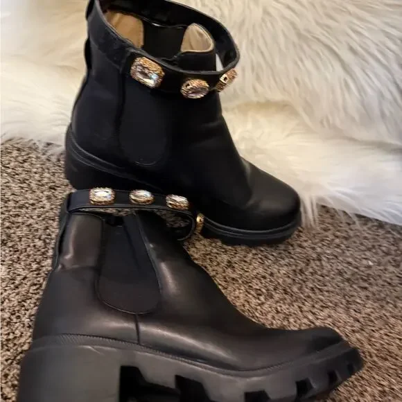 Steve Madden Amulet Jewel Lug Sole Chunky Block Heel Combat Platform Booties - Picture 6 of 7